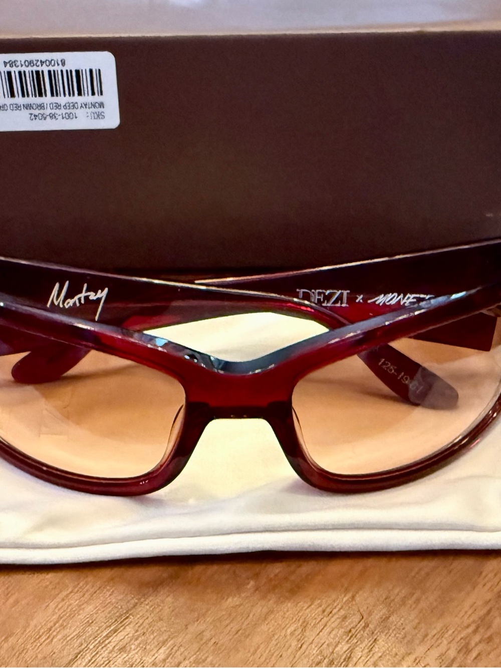 DEZI x Monet Montay Sunglasses in Deep Red with Brown Red Gradient Lenses